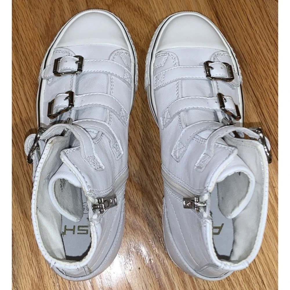 ASH Women's Leather High Top Sneakers Multi-Buckle Side Zip White Sz EU 35 US 5 - Picture 6 of 8